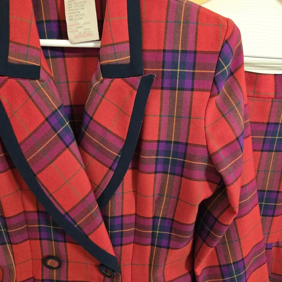 Joseph Ribkoff Vintage Plaid Red and Purple Women's Blazer and Skirt Set Size 10 - Picture 4 of 12